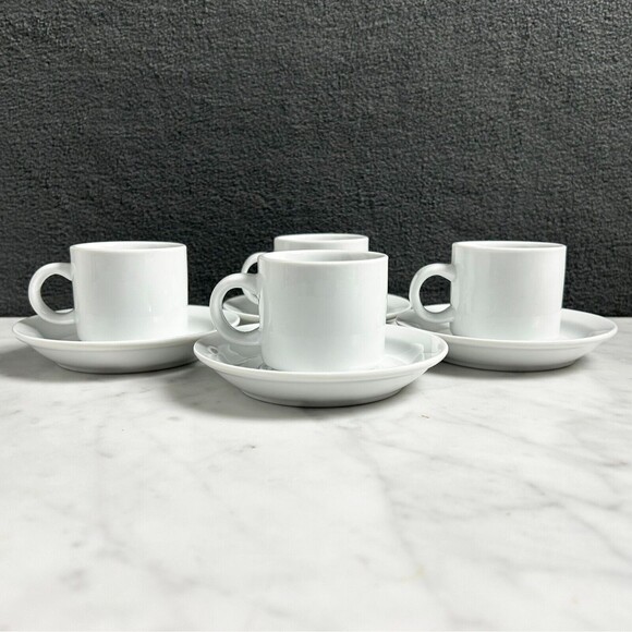 Pier 1 Demitasse Espresso Cups and Saucers - Set of 4 White Porcelain - Picture 1 of 7